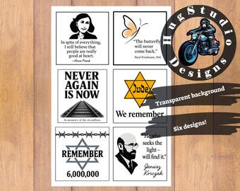 Arte imprimible para conmemorar el Holocausto: 6 diseños / Etiquetas para velas conmemorativas, pósteres y pegatinas / Descarga para Yom HaShoah