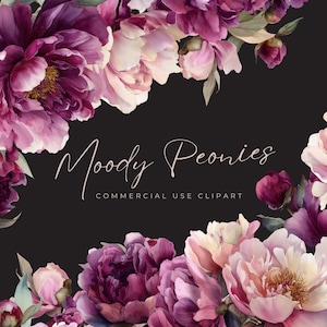 Floral Peony Watercolor Clipart, Blush Floral Bouquet, PNG Digital Download, Commercial Use