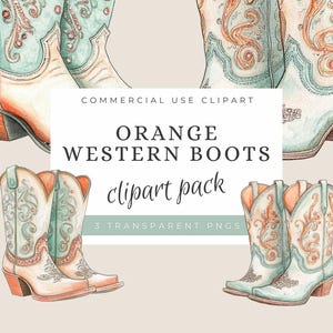 Ontwerpen cowgirllaarzen, clipart, westerse bloemen glitters, DIY bruiloft, boho, koraaloranje digitale download, transparante png, commercieel gebruik