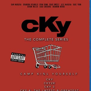 May include: A Blu-ray disc case with a red background featuring the word "CKY" in large black letters. The text "THE COMPLETE SERIES" is below. A shopping cart graphic is in the center, with "CAMP K!%L YOURSELF" below it. The disc is labeled "Blu-ray Disc".