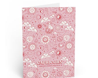 Capricorn Zodiac Birthday Card, Astrology Star Sign, Illustrated Capricorn Horoscope Traits, Unique Capricorn Gift, Hand Drawn Capricorn