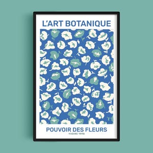 Impression botanique fleurs sauvages bleues, affiche du marché aux fleurs français, art floral coloré, décoration murale citation française, affiche grande fleur