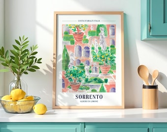 Sorrento Lemon Wall Art – Yellow & White Italy Print, Hand Painted Watercolor, Coastal Mediterranean Decor, Amalfi Travel Poster