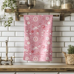 Leo Zodiac Tea Towel  Celestial Kitchen Decor Astrology Gift for Leo Birthdays Horoscope Dish Towel