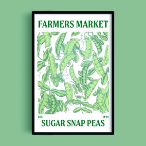 Watercolor Farmers Market Sugar Snap Peas Print, Hand Painted Vegetable Garden Art, Sweet Peas and Snow Peas Wall Decor, kitchen wall art