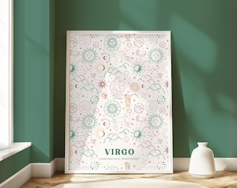 Virgo Zodiac Print, Personalized Virgo Poster, Virgo Astrology Birthday Gift, Virgo Wall Art, Virgo Wall Decor, Virgo Birthday Gift