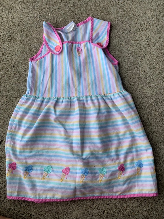 Girls Vintage Pastel Rainbow Stripe Ice Cream Sun… - image 1