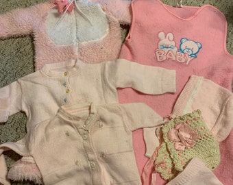 Girls Vintage Newborn Pink Winter Clothing Lot