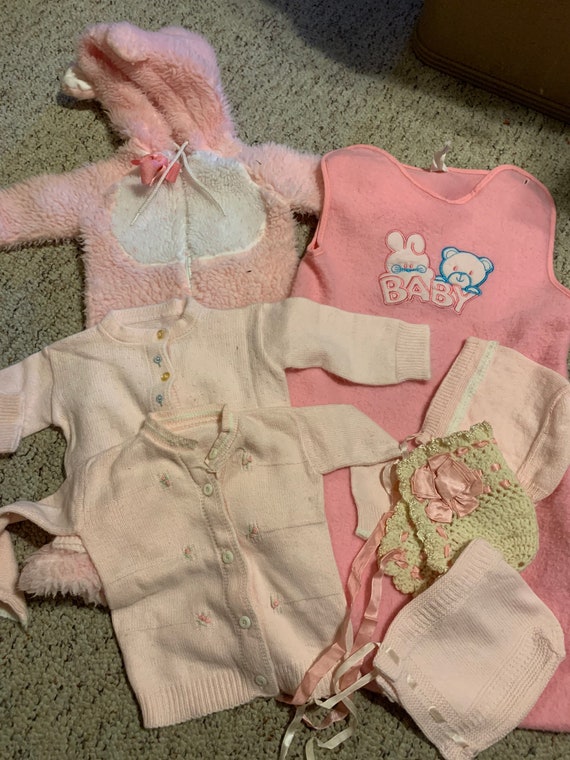 Girls Vintage Newborn Pink Winter Clothing Lot - image 1