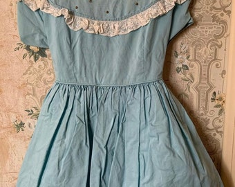 Girls Vintage 50s Blue Rhinestone Party Dress 3t