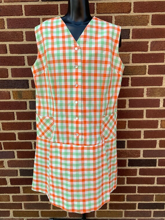 Ladies Vintage 60s Orange and Lime Plaid 2-in-1 Sc