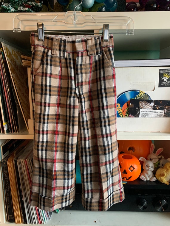 Unisex Kids Vintage Brown Plaid Bell Bottoms Sz 3