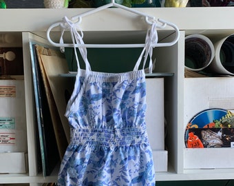 Girls Vintage Blue Floral Romper