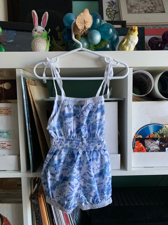 Girls Vintage Blue Floral Romper