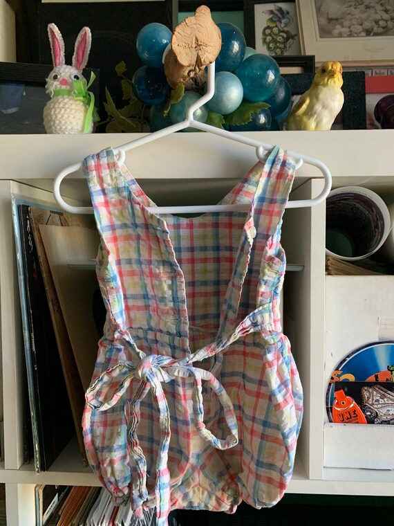 Girls Vintage Pastel Bubble Gingham Plaid Romper - image 2