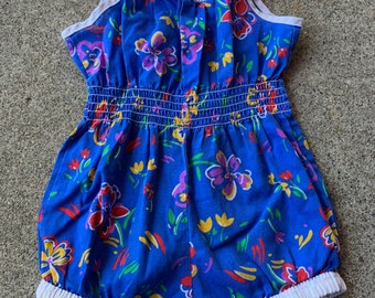 Girls Vintage Blue Floral Romper 4t