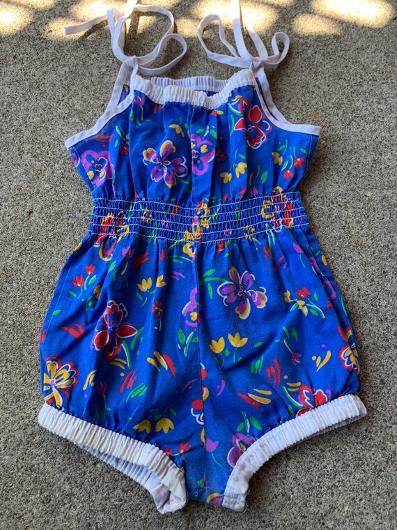 Girls Vintage Blue Floral Romper 4t - image 1