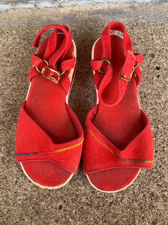 Toddler Girl Vintage Red Sandal Shoes Gem
