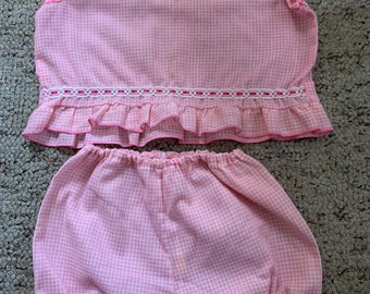 Girls Pink Gingham Crop Top Set Play Condition