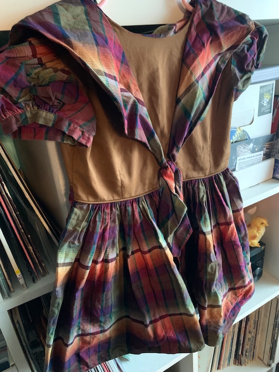 Girls Vintage Brown Plaid Fall Dress 5 - image 2