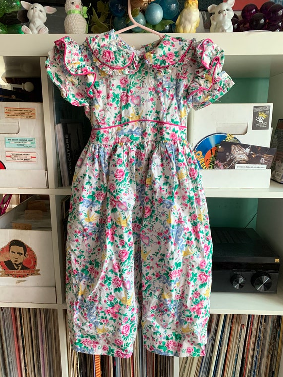 Girls Vintage Floral and Bird Dress