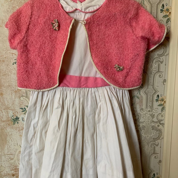 Girls Vintage 1950s Pink Easter Dress and Bolero Jacket 4T