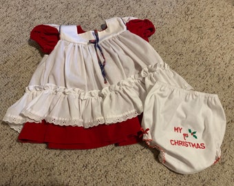 Vintage Girls Christmas Outfit 6-9m