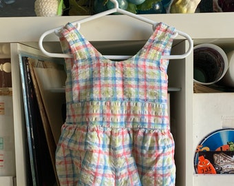 Girls Vintage Pastel Bubble Gingham Plaid Romper