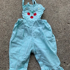 Girls Vintage 50s Gingham Cherry Overalls 3-6m image 1