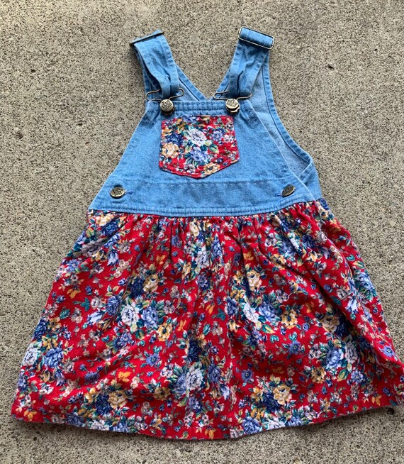 frenzyfinds Girls Vintage 90s Floral Grunge Jumper Dress 3T
