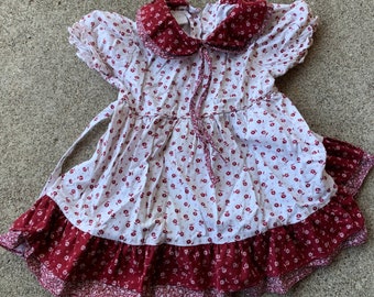 Girls Vintage Maroon Floral Kate Greenaway Dress 2t