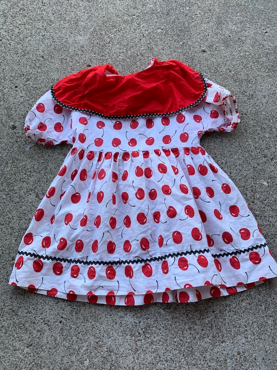 Girls Vintabe Handmade 50s Cherry Print dress 2t