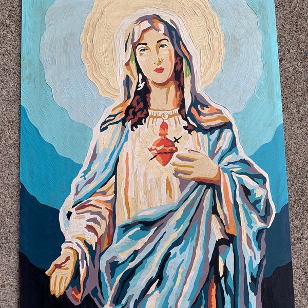 Vintage Sacred Heart Mary Paint By Number Painting