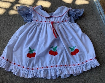 Girls Vintage Dress with Cherry Pinafore 3-4t