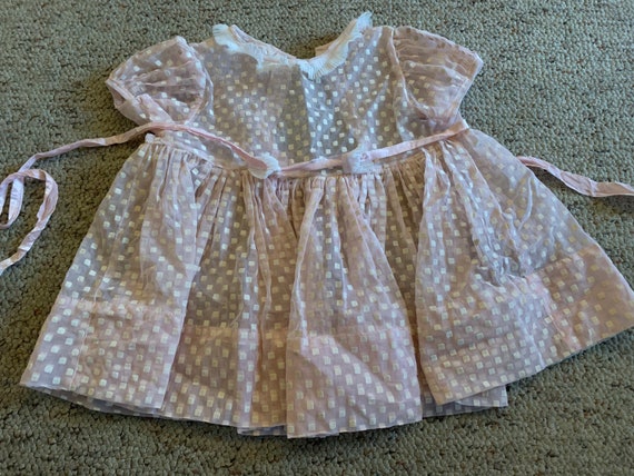 Girls Vintage 50s Pink Sheer Party Dress 12m - image 1