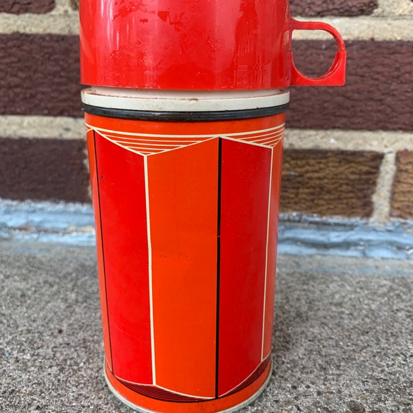 Vintage 70s Red and Orange Metal Thermos