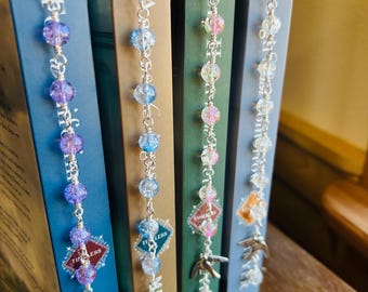 Beaded Bookmark, Crackle Glass Bead Book Charm, Pretty Bookmark, Reader Gift, Book Lover Gift, Bird Bookmark