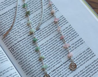 Beaded Bookmark, Gemstone Bookmark, Book Charm, Green Bookmark, Pink Bookmark, Personalized Bookmark, Gift for Book Lovers, Reader Gift