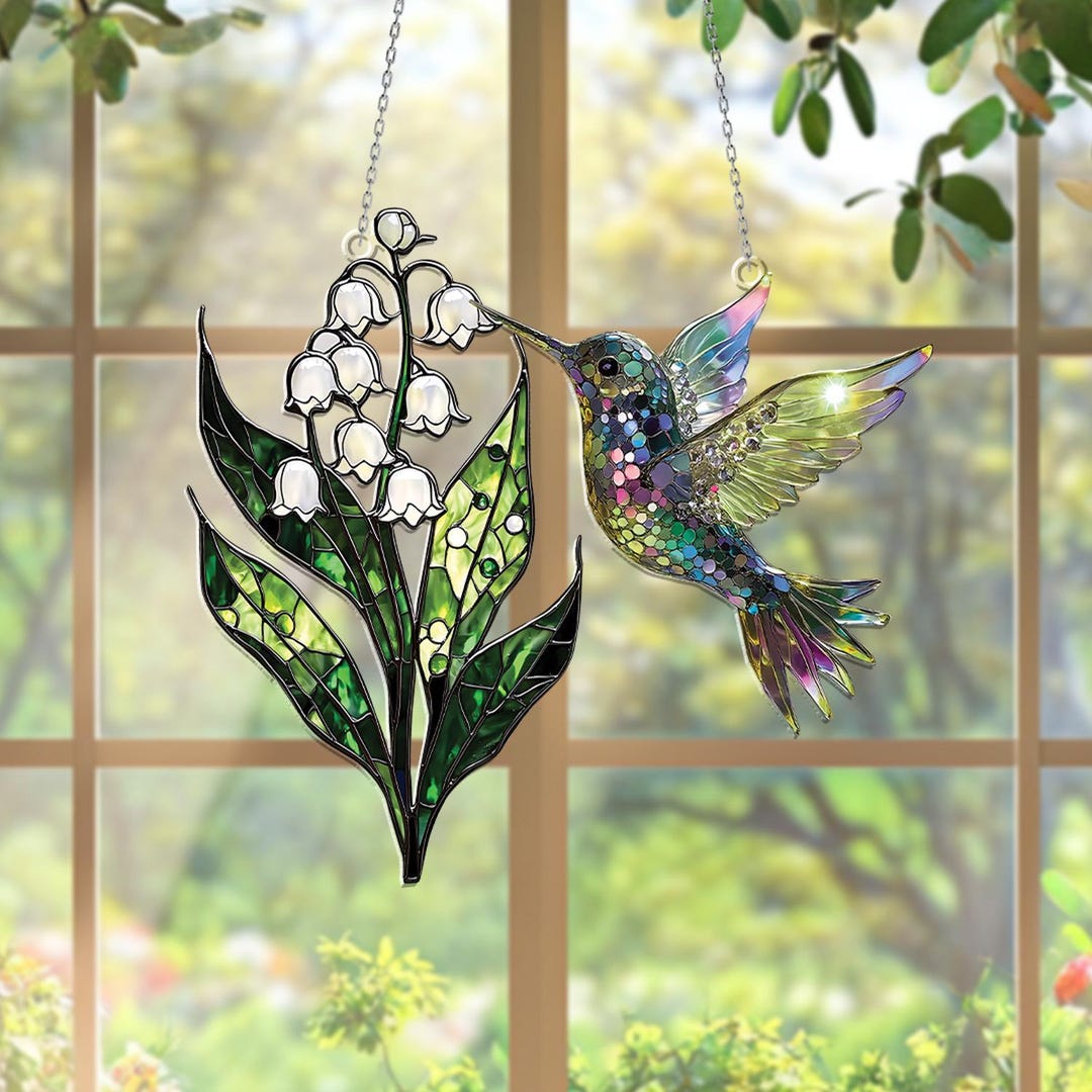 Hummingbird Lily of the Valley Acrylic Window Hanging, Garden Decor ...