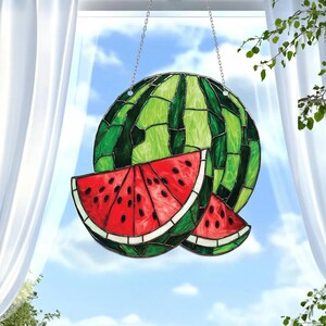 Watermelon Window Hanging Acrylic Suncatcher, Tropical Fruit Ornament, Home Decor, Fruit Art for Sunlit Spaces, Watermelon Glass Decor