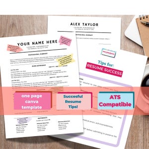 ATS-Friendly Resume Template with BONUS Expert Tips Guide | Minimalist One-Page Resume | Simple CV Editable Canva Template