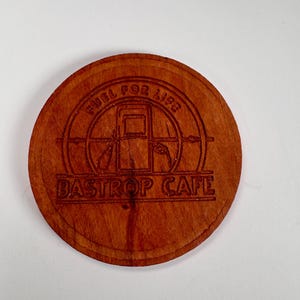 Custom Wood Coaster with Your Logo – Branded Cherry Wood Drink Coaster – Personalized Business Gift or Office Accessory -