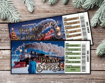 Polar Express-ticketsjabloon | Magische trein, kerstkaart | Kinderticket, kerstkaart, kerstcadeaukaart, afdrukbaar