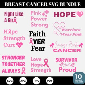 Breast Cancer Svg | Awareness Ribbon Clipart | Cancer Support Png Dxf Jpg Eps | Breast Cancer Design Bundle for Shirts and Crafts