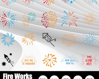 Vuurwerk SVG-bundel, Nieuwjaar SVG-snijbestanden, Vuurwerk clipartcollectie, Feestelijk silhouetontwerp, Cricut-bestanden, Digitale download