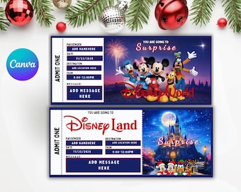 Entrada a Disneyland y Disneyworld / Entrada para viaje sorpresa editable e imprimible, regalo personalizado para parques temáticos, descarga instantánea en PDF