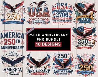 250e verjaardag PNG-bundel, patriottische VS clipart, Amerika 250 viering PNG, Independence Day Graphics Freedom thema, digitale download