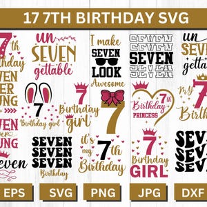 7th Birthday Svg, Happy 7th Birthday, Girls 7th Birthday, 7th Birthday Party, Birthday Shirt Svg, Birthday Svg Cricut, Svg Designs