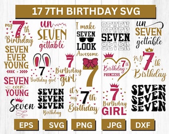 7th Birthday Girl SVG Designs (Digital Download)