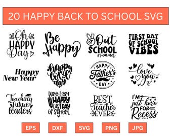 Gelukkig terug naar school SVG-bundel | Schoolshirt Svg png dxf | Welkom terug klasontwerpen voor Cricut